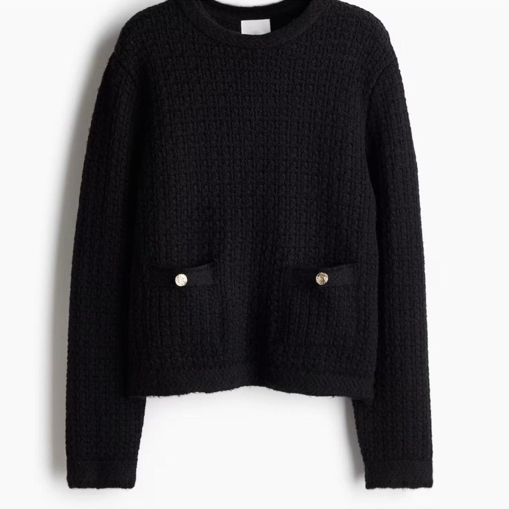 NWT H&M Black Textured Sweater with Gold Button Details